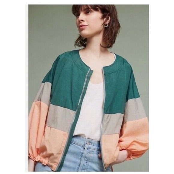 Elevenses Anthropologie Jacket XS / S Windbreaker Colorblock Full Zip - Picture 1 of 7